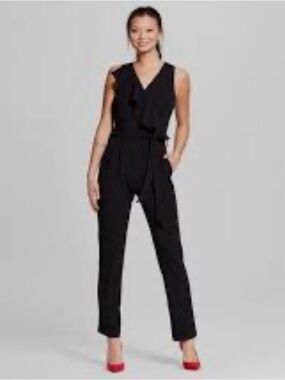 Sleeveless Black Wrap Jumpsuit with Belt